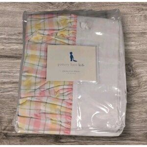 Pottery Barn Kids Crib Dust Ruffle Bed Skirt Plaid Pink Cotton Spring Percale